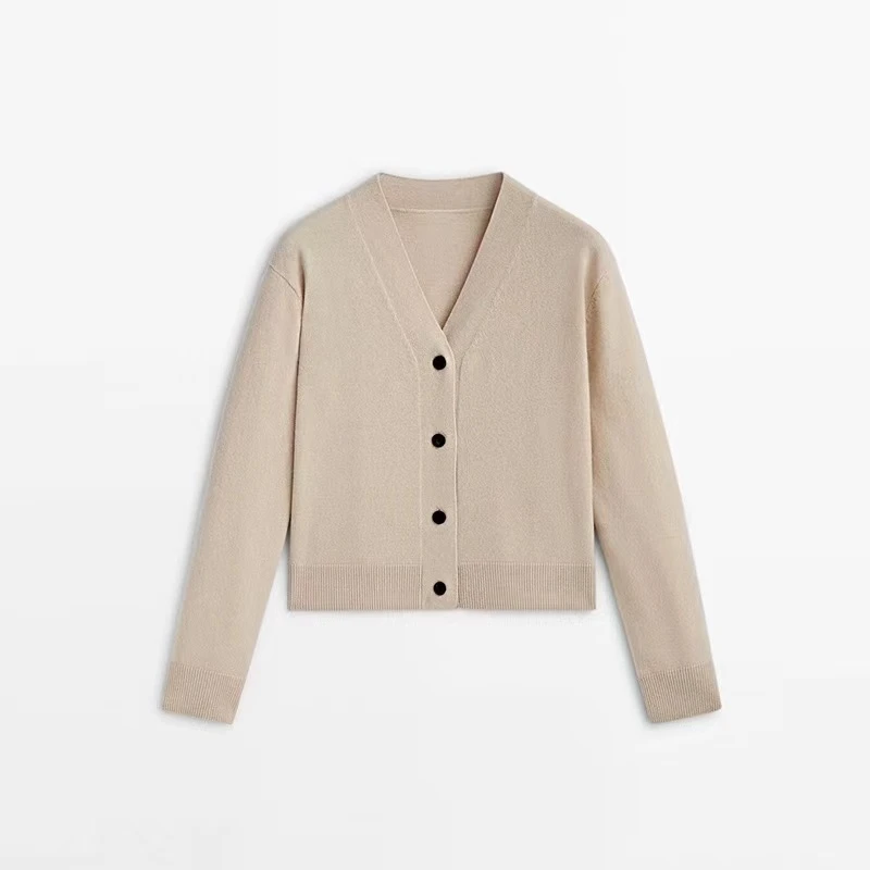 【李李推荐】秋冬新款 驼色亲肤气质V领开衫针织3000