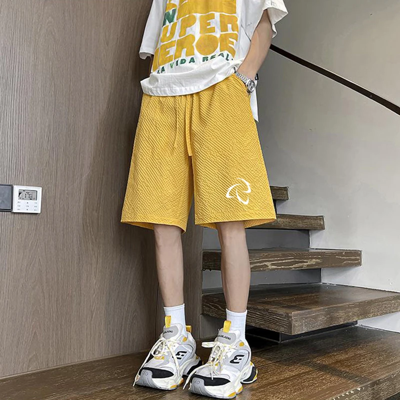 彩色多巴胺泡泡纱休闲裤男生夏季宽松运动短裤薄款速干五分沙滩裤