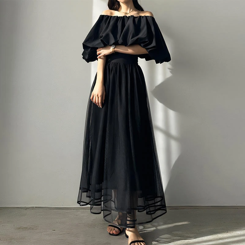 春夏韩系风显瘦半身裙甜美飘逸大裙摆纱裙双面高密网纱高腰裙子女