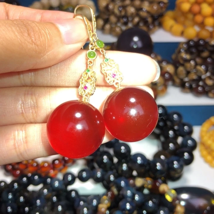 足银镶嵌琥珀手链净水血珀耳勾