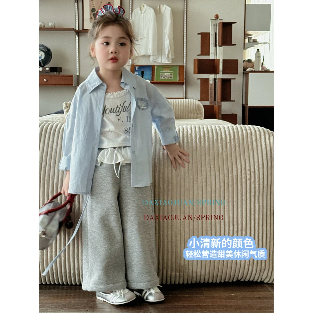 现货【大小卷】女童夏季清新蝴蝶结翻领长袖衬衫-70690