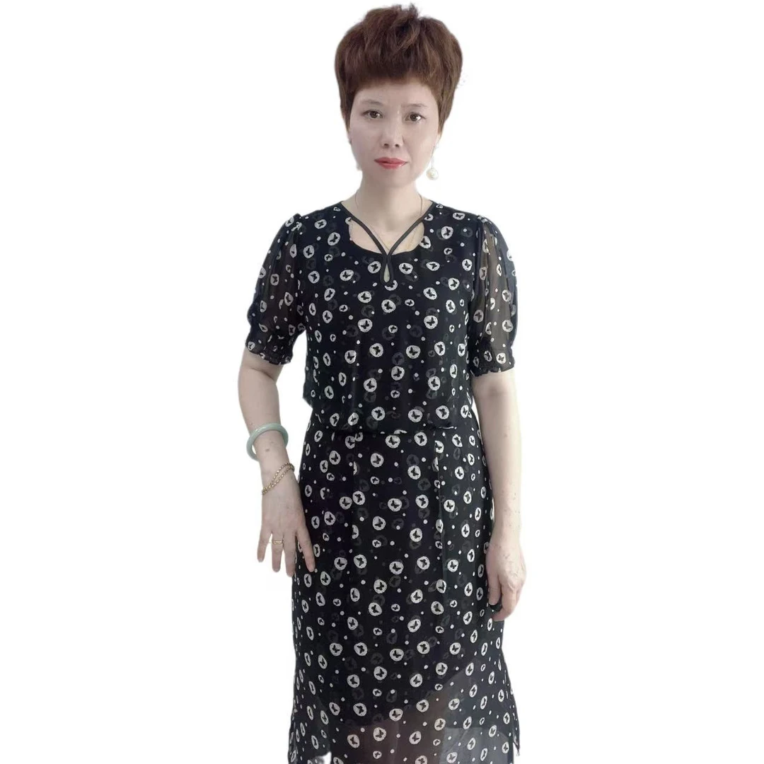 夏季新款蝴蝶波点印花V领短袖时尚连衣裙
