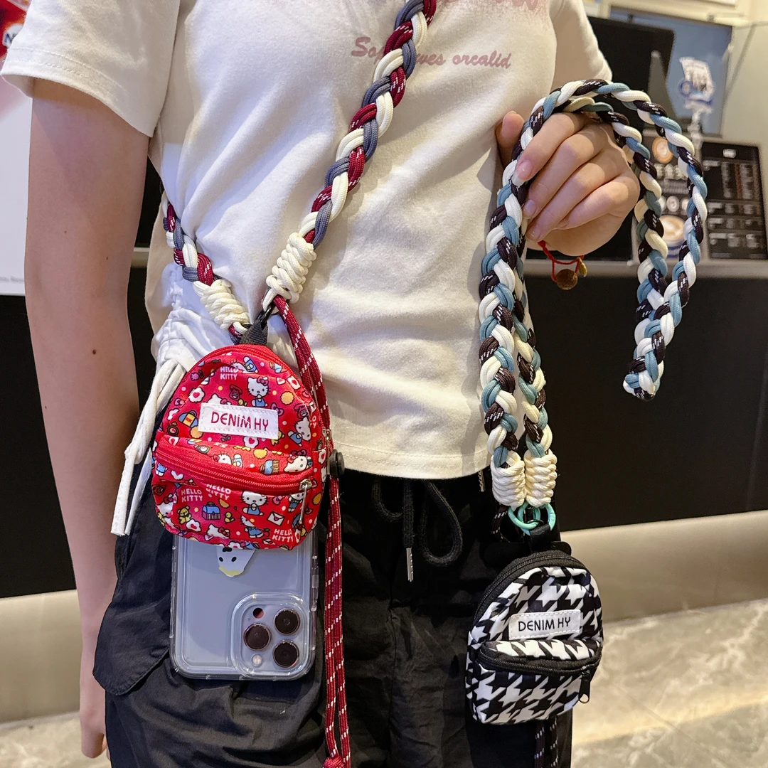 撞色系加粗手机挂绳斜挎可调节多功能零钱包防丢配饰外出旅游挂件