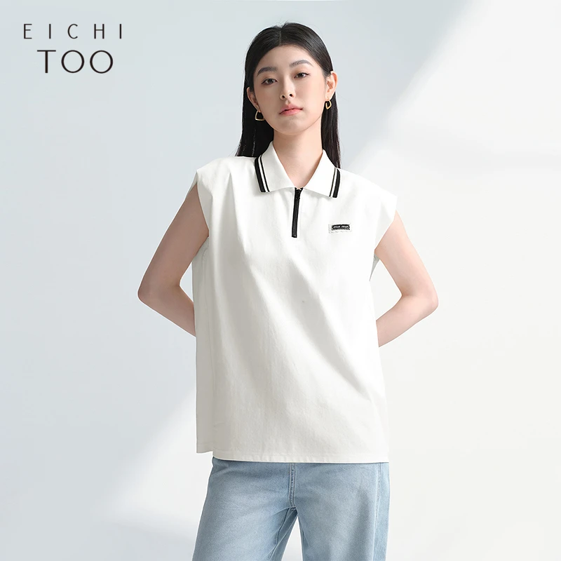 A爱居兔2025年夏季新款女遮肉polo领运动撞色拉链T恤ENTDJ2Q001A