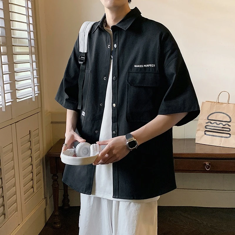 【Rich】工装短袖衬衫男新款长袖外套夏季青少年休闲夹克高级男装