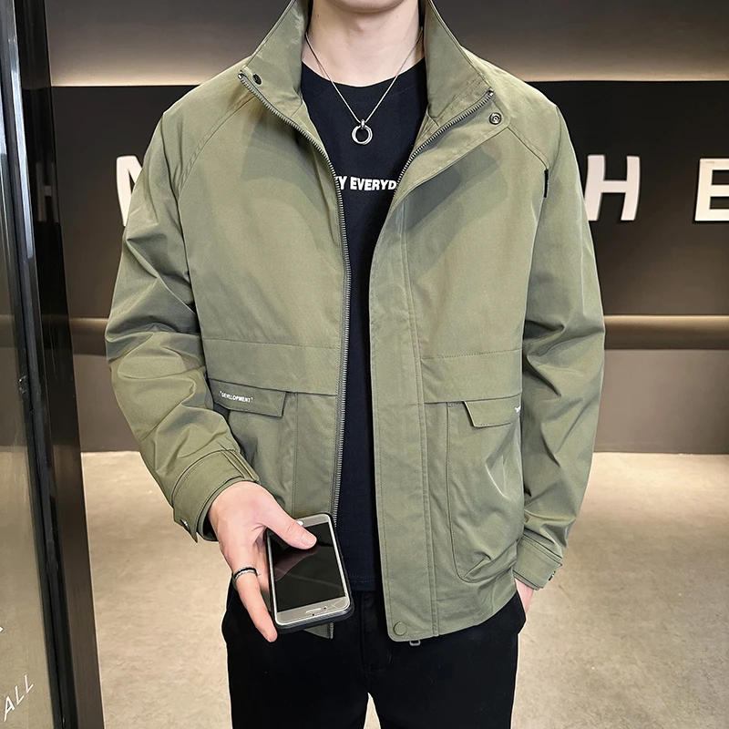 春秋简约风净色高档中青年立领男士夹克外套薄款休闲韩版短款上衣