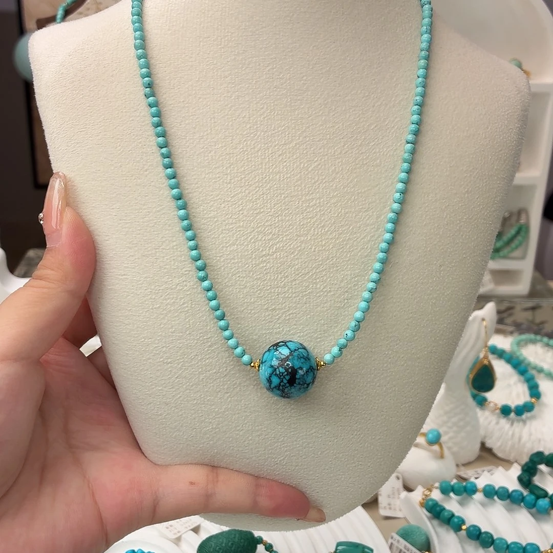 银S925镀金镶嵌绿松石项链