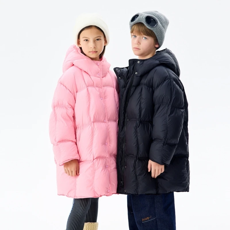 马拉丁童装儿童中长款羽绒服冬新款大童简约轻暖泡芙羽绒外套
