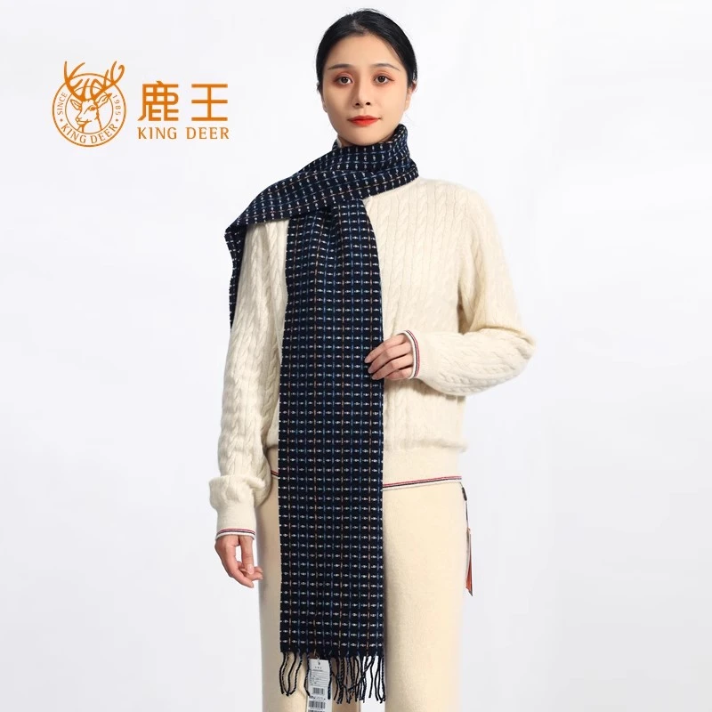 【专柜在售】鹿王秋冬100山羊绒格子围巾男女保暖围脖 922321314