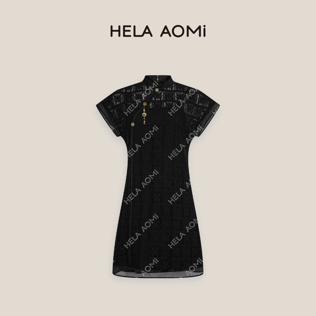 HELA AOMI“蝴蝶旗袍”时尚洋气透视蕾丝钩花轻薄连衣裙CY5BC72479