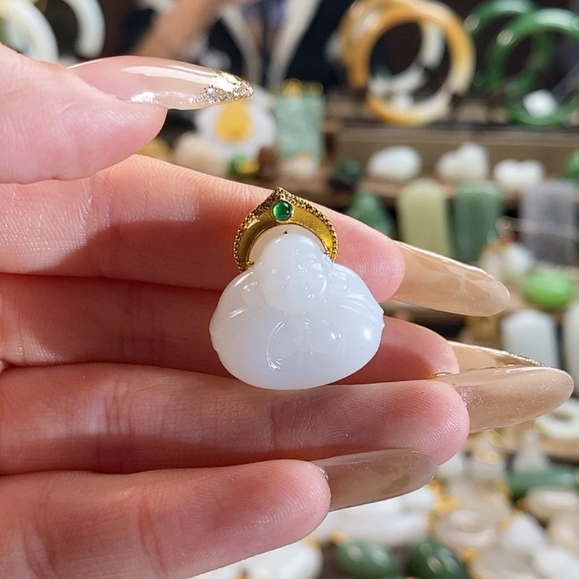 【闪购商品】和田玉吊坠18K金镶嵌