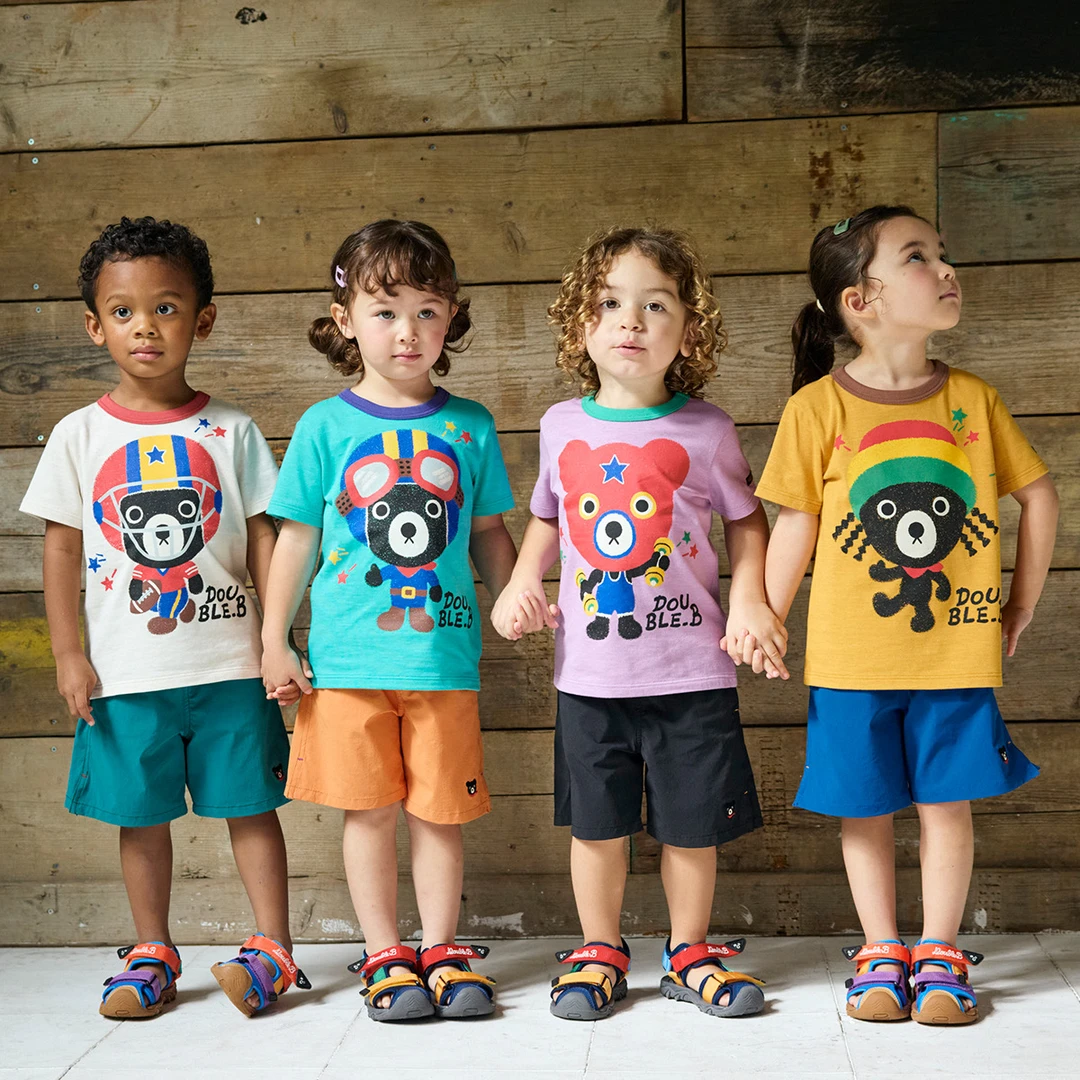 (现货)25新款日式圆领黑熊家族T恤 男女宝运动风舒适透气彩色短袖