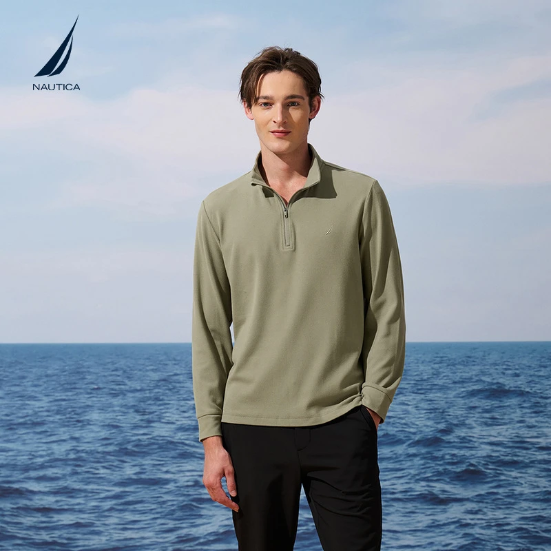 NAUTICA/诺帝卡秋季新品舒适德绒柔软透气半开襟立领POLO衫KE5302