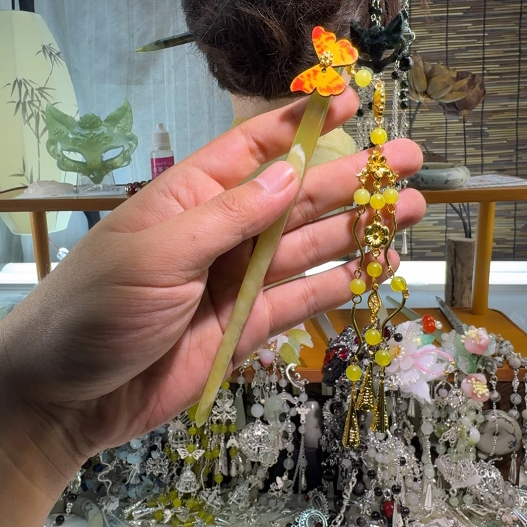 蛇纹石玉合金发饰