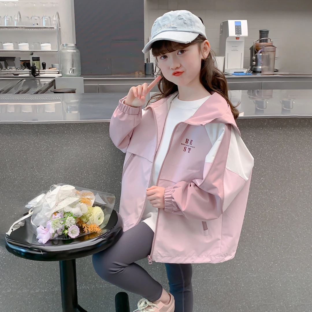 女童春季甜美风外套2025春季新款中大童连帽休闲百搭款外套Q13100