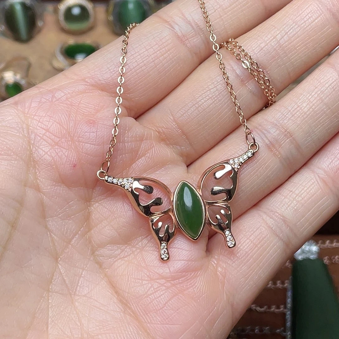 和田玉（碧玉）银S925镶嵌吊坠(赠链)