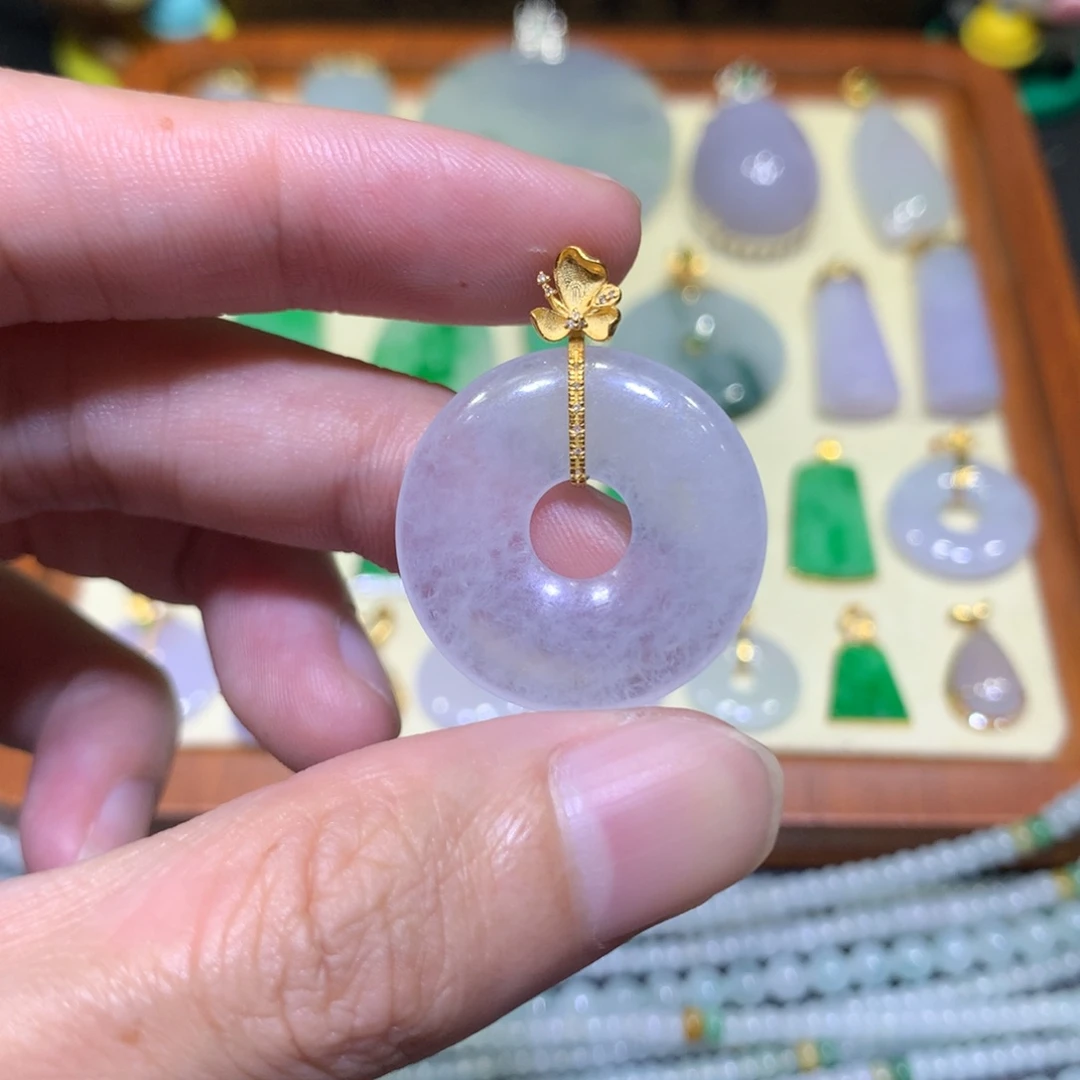 吊坠(不含链)18K金镶嵌翡翠