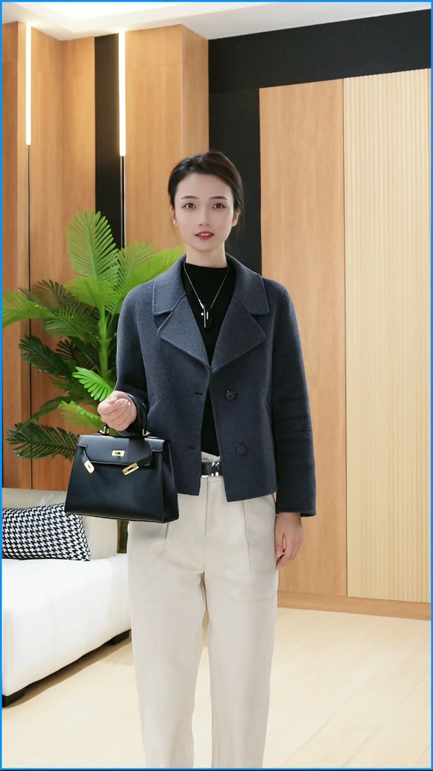 （SSIY）秋冬爆款直筒版翻领气质版型短款双面绵羊毛大衣967