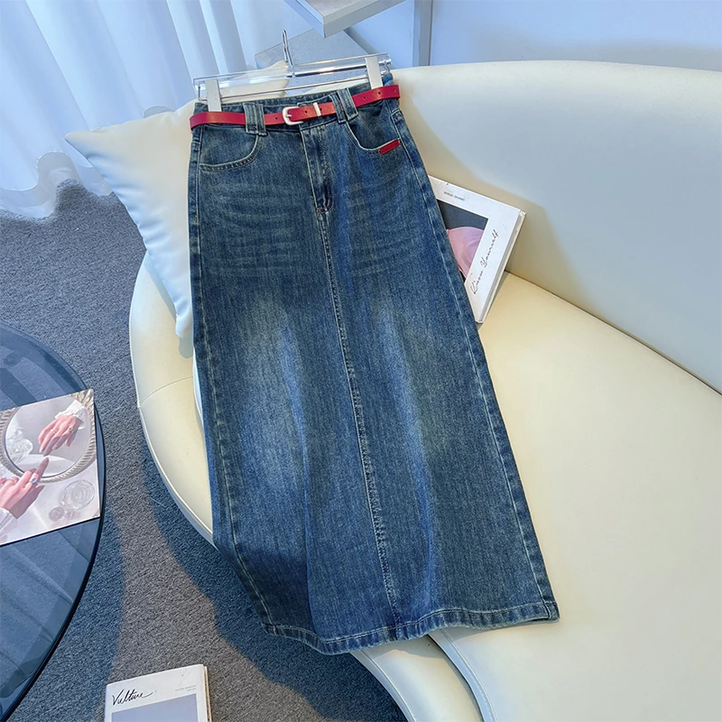 拉夏贝尔复古港风半身裙女春夏2025新款高腰不显胯显瘦气质直筒裙