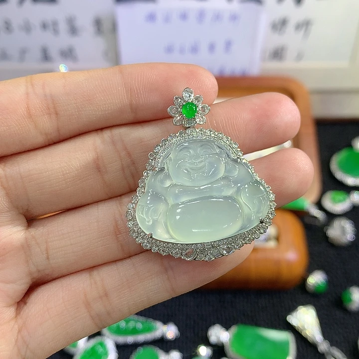 翡翠18K金镶嵌吊坠(不含链)佛公