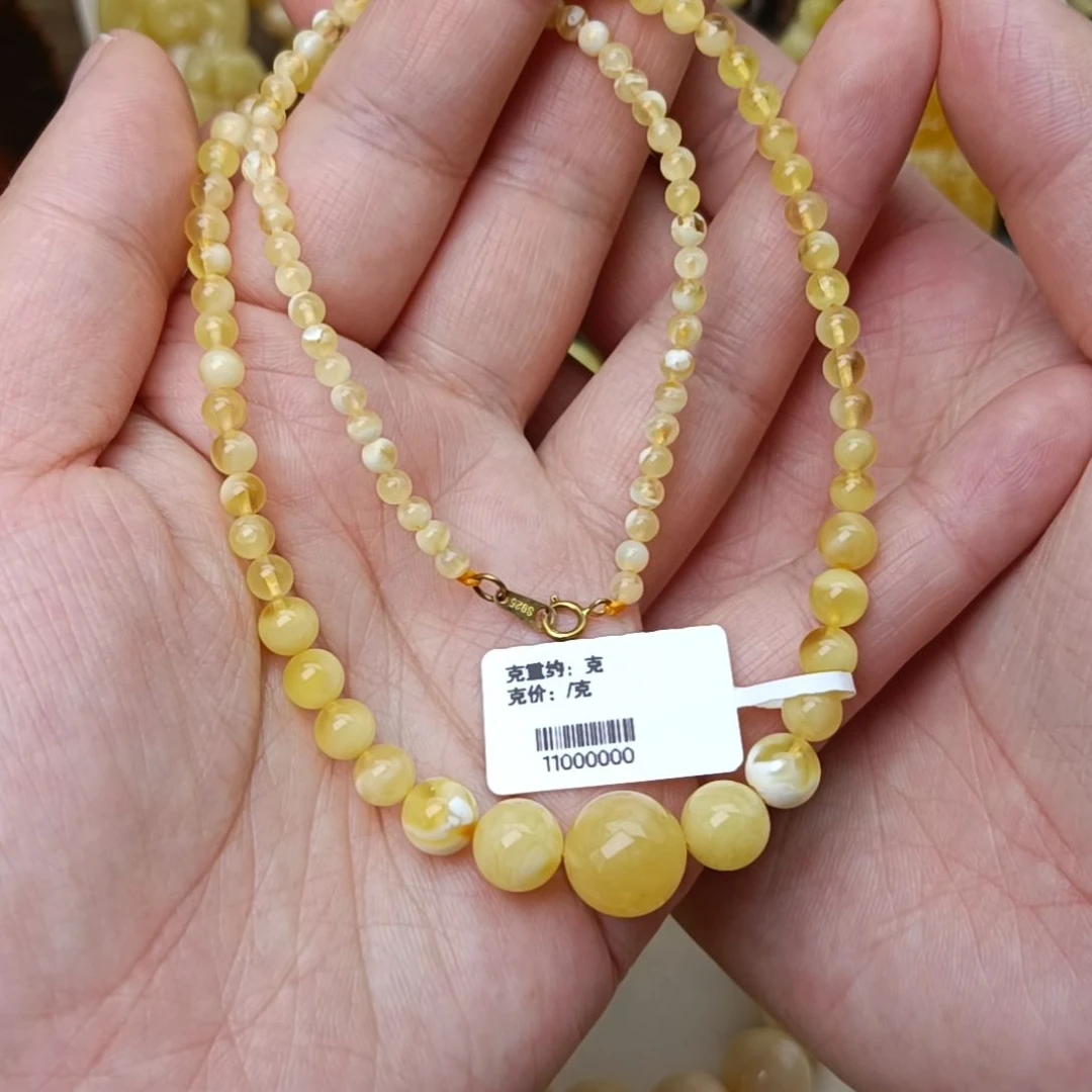 未镶嵌颈饰蜜蜡3-11圆珠塔链40厘米