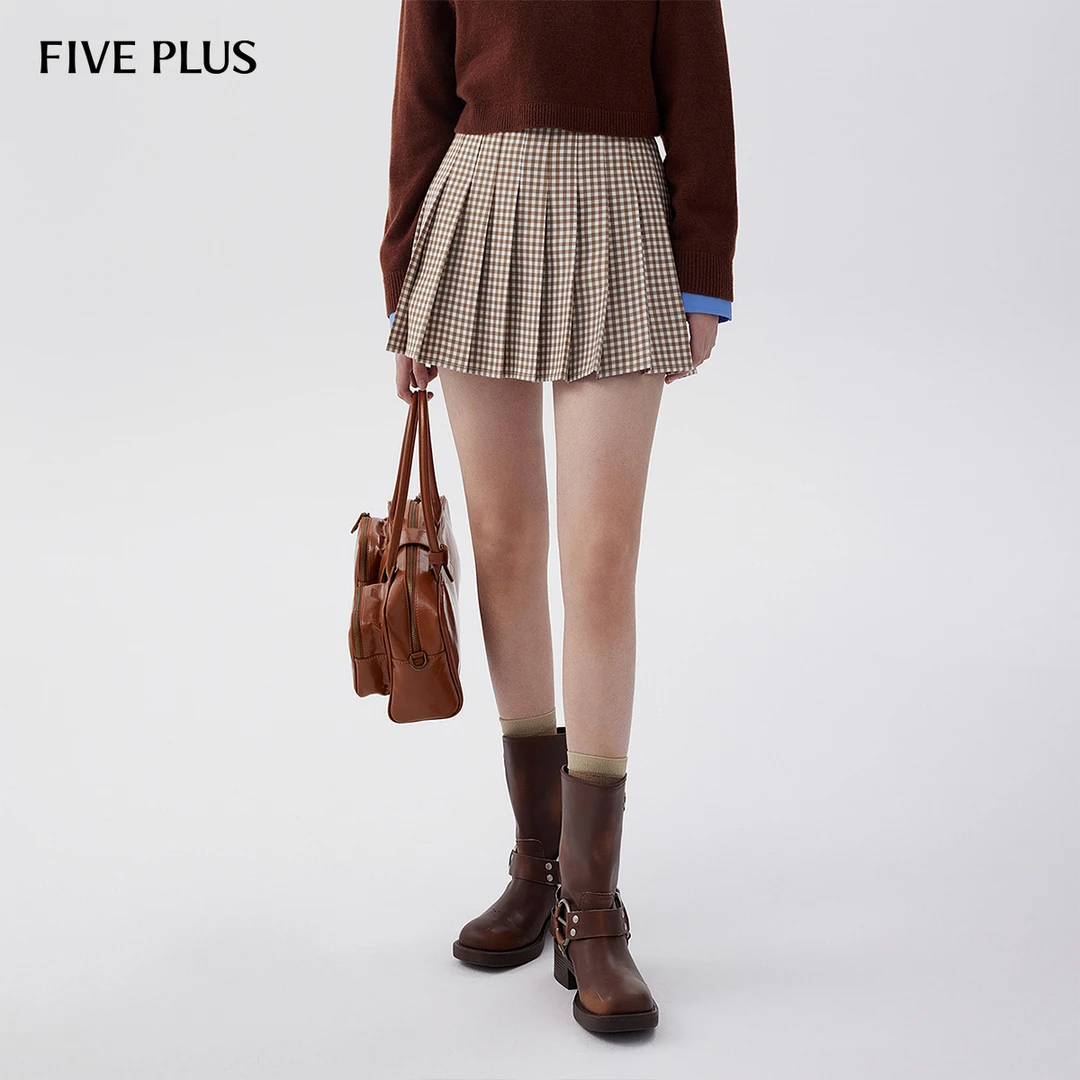 FIVE PLUS秋装羊毛格子呢半身裙女学院百褶裙短裙减龄2LN3074090