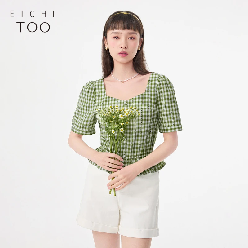 A爱居兔收腰显瘦时尚淑女短袖雪纺衫ENSBJ2N026A