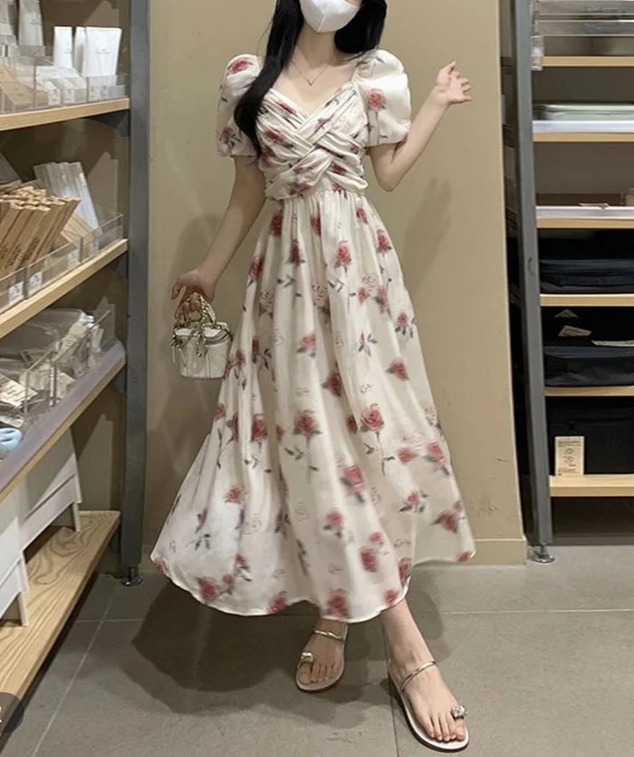 446 【甜酒玫瑰】夏日限定·油画感显瘦连衣裙（D22）