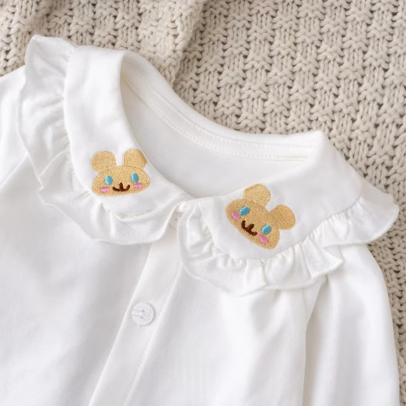 洋气时尚宝宝女宝韩版秋季儿童春秋长袖白色纯棉百搭娃娃领翻领