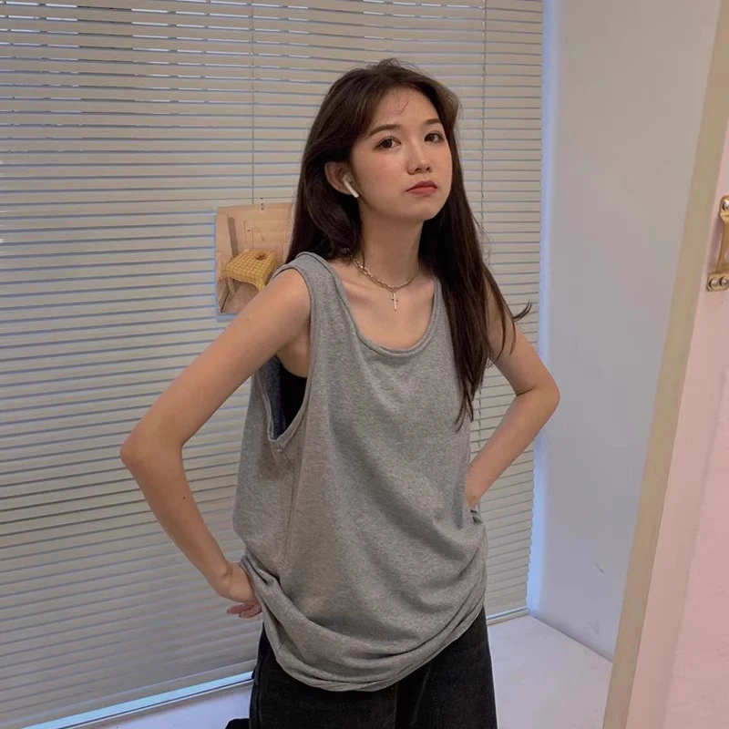 吊带背心无袖T恤女夏外穿潮内搭长款宽松bf灰色跨栏打底洋气上衣