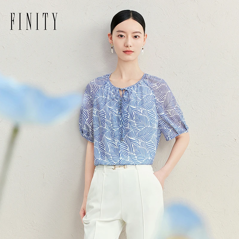 FINITY菲妮迪雪纺衫气质时尚休闲百搭女士夏季印花提花