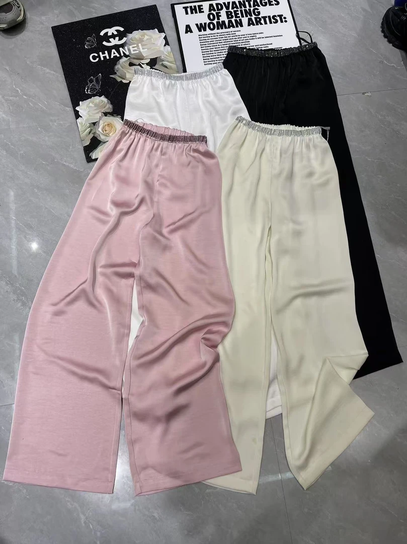 634/醋酸缎面阔腿裤女高腰宽松慵懒风气质直筒休闲裤夏/欧盼全品