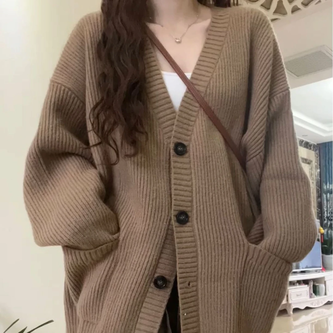 开衫款韩版V领慵懒风开衫2025新款日系简约毛衣女春秋冬休闲宽松