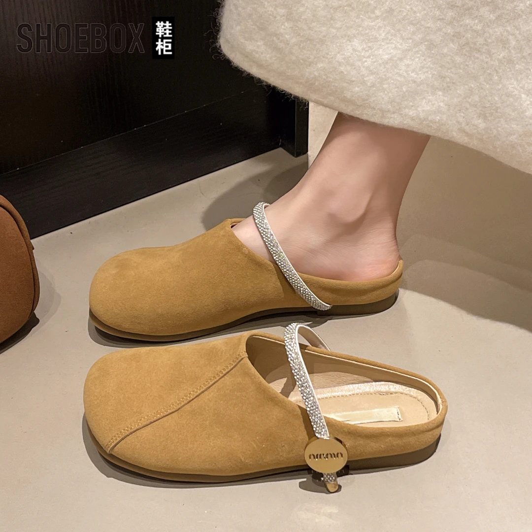 SHOEBOX鞋柜踩屎感包头拖女款2025秋季新款法式一脚蹬平底拖鞋