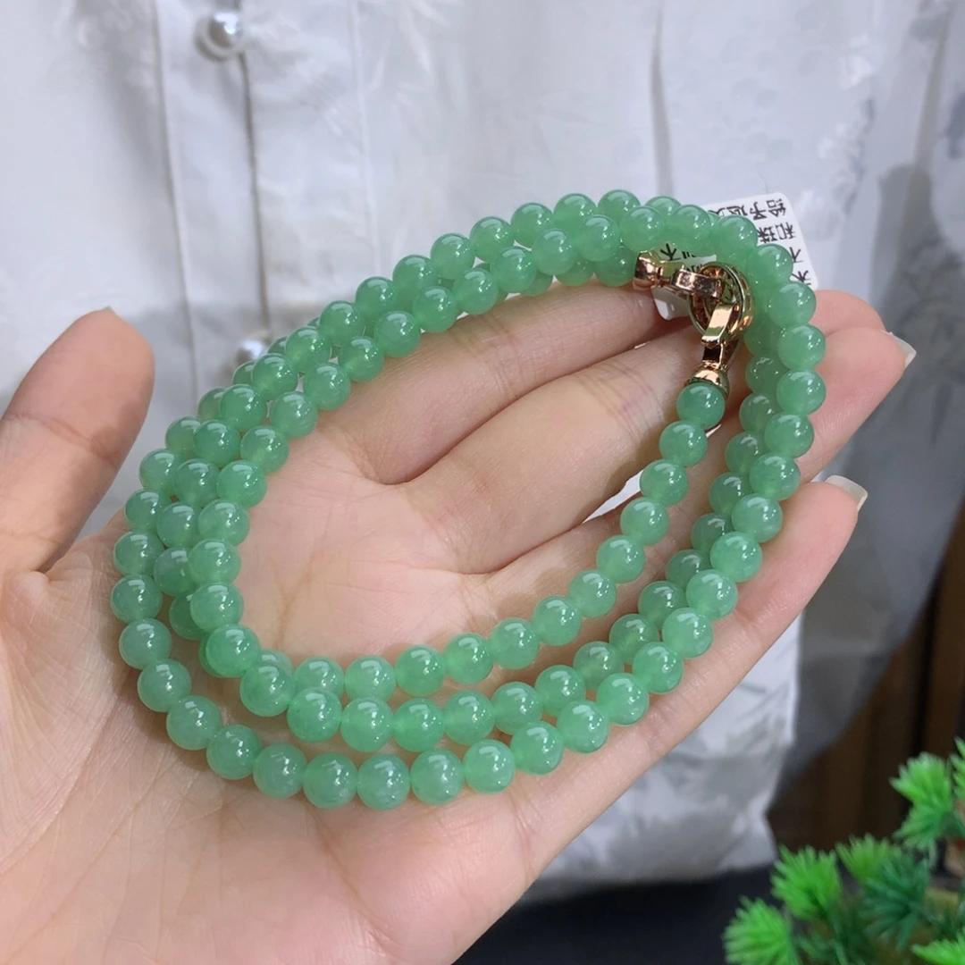 手串翡翠未镶嵌卡6.0冰润胶嫩草绿项链