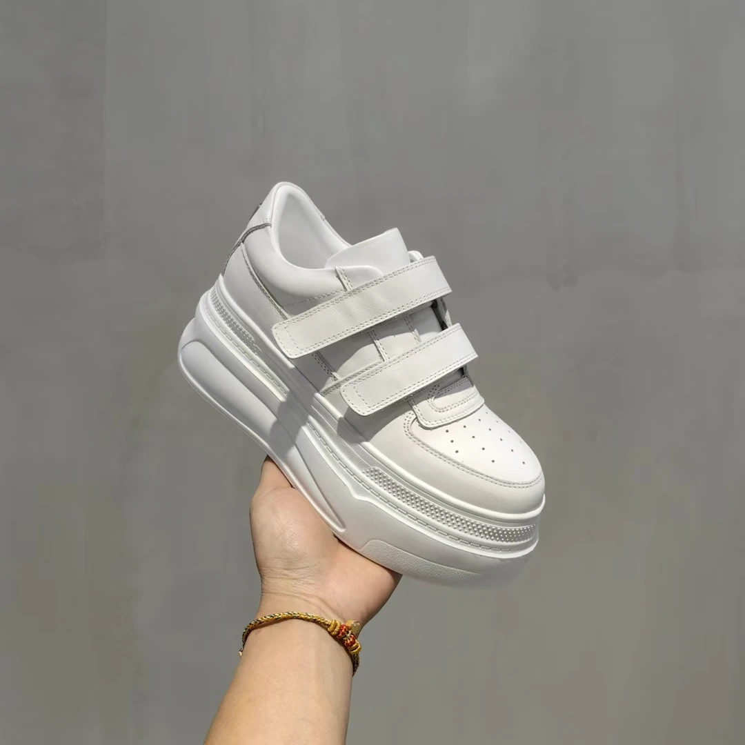 蒂格薇琦 2025年新款魔术贴小白鞋松糕厚底板鞋真皮女鞋 9152-1