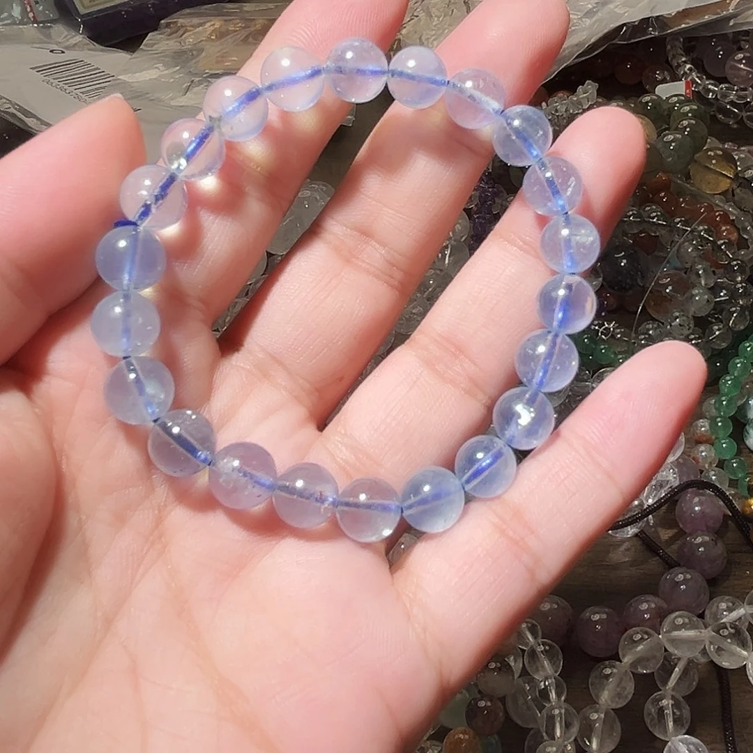 天然辰砂海蓝宝8毫米