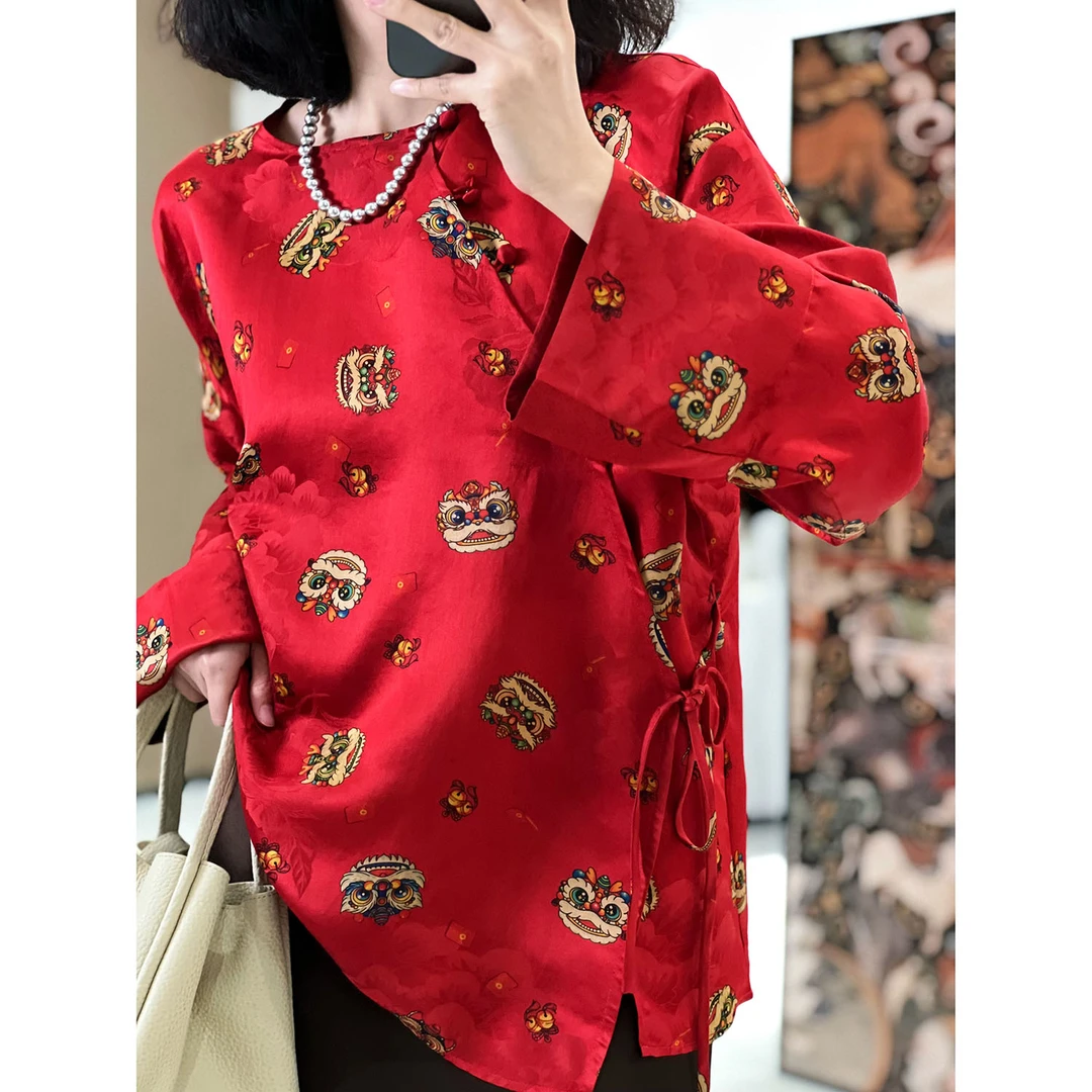 【DY1893】樱美嘉桑蚕丝香云纱圆领衬衫新中式收腰百搭款打底上衣