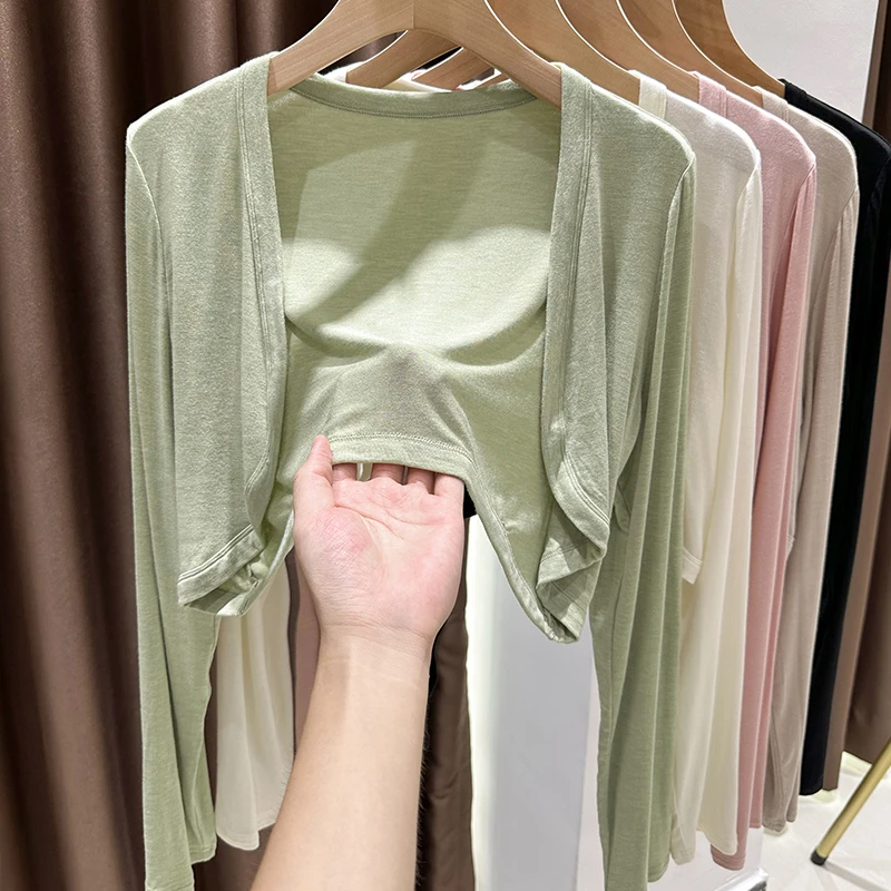 轻薄皮肤衣防晒罩衫女夏季新款外搭披肩配吊带裙冰丝针织开衫上衣