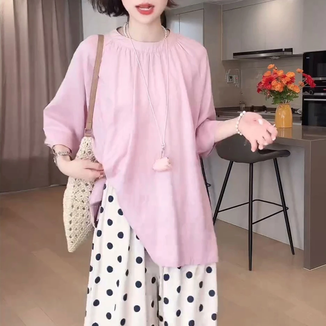 时尚大码纯色百搭中长款拉链T恤2025夏新款圆领欧若舒适休闲上衣