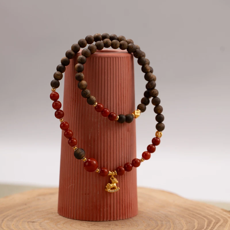 沉香【骊歌嘉岁】99沉5mm奇楠沉香南红双圈手串（多样性发其一）