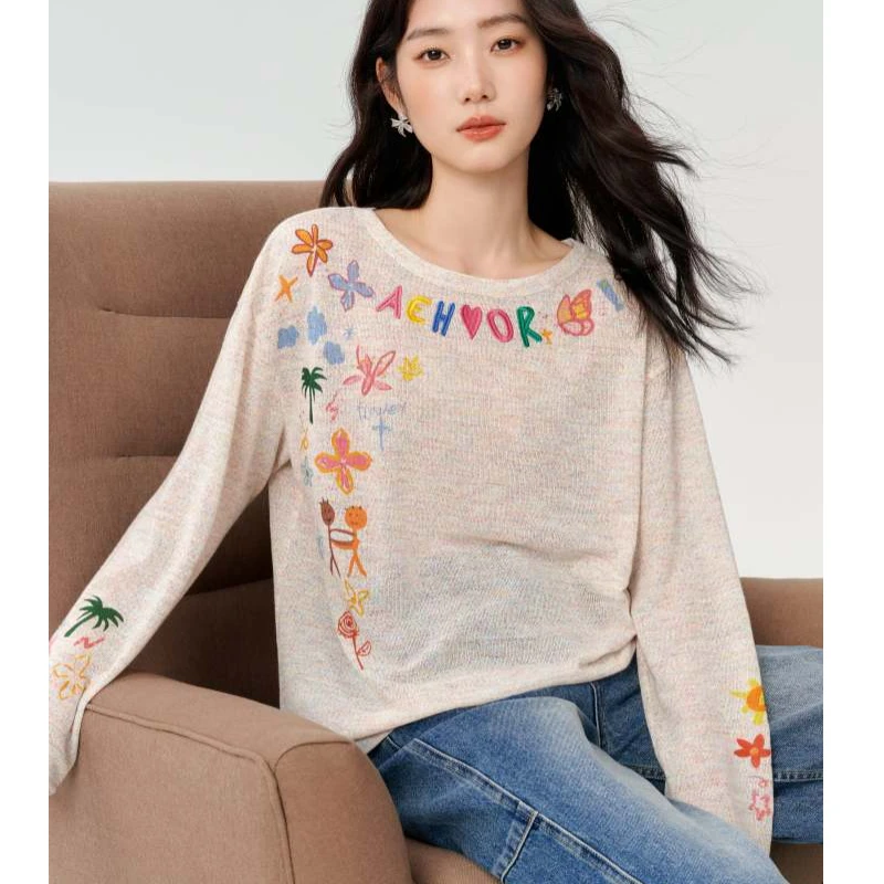 Basic House/百家好韩系ins长袖女士上衣慵懒风T恤-B0625B5HKC2