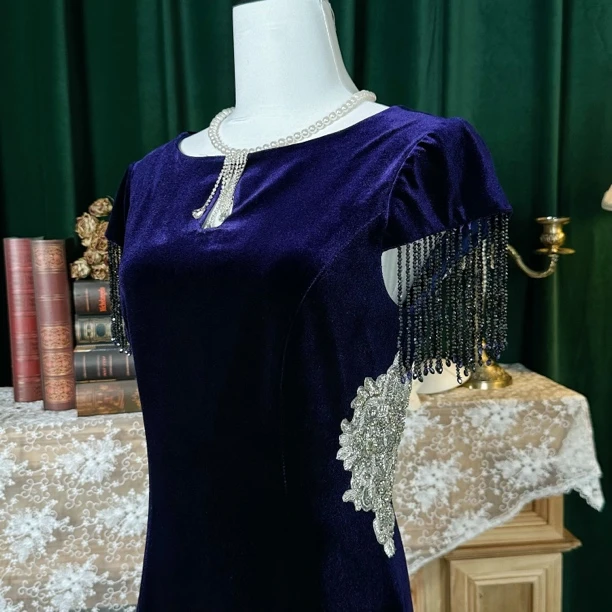 喜鸢高定水滴领镶钻袖口流苏重工收腰显瘦妈妈礼服喜婆婆喜妈妈装