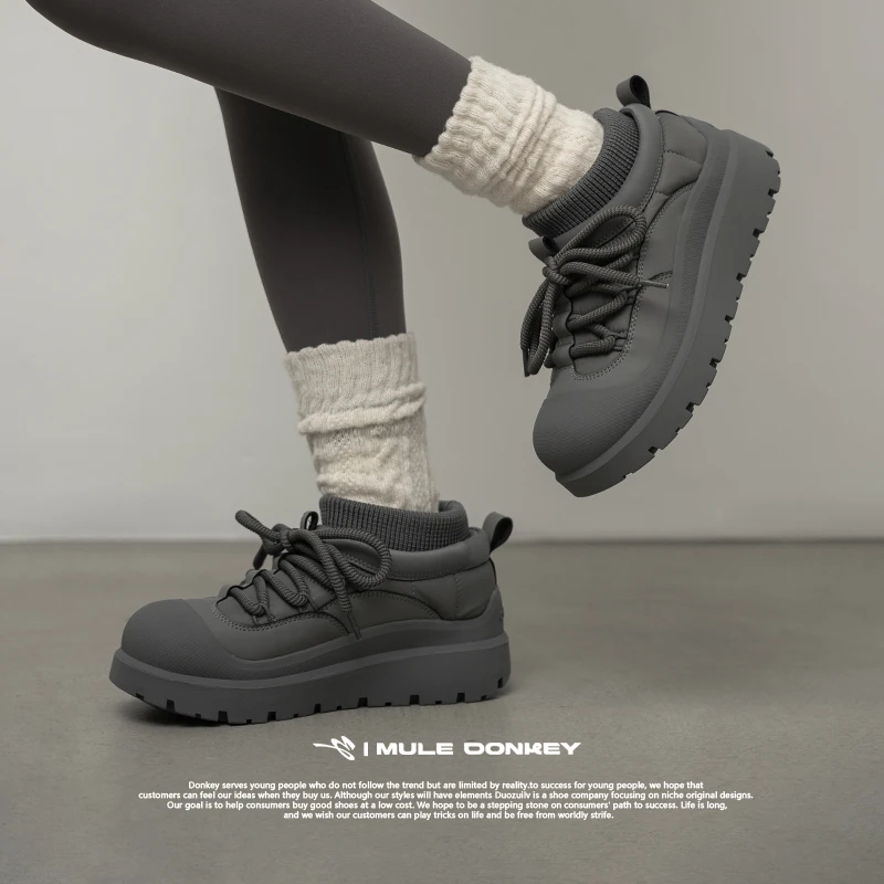 多嘴驴Donkey保暖防寒棉鞋女冬季加绒加厚防滑雪地靴短筒休闲棉靴