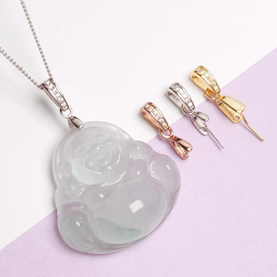 925银银制品 S925纯银斜孔吊坠夹扣佛公观音挂件扣头DIY 配件百搭