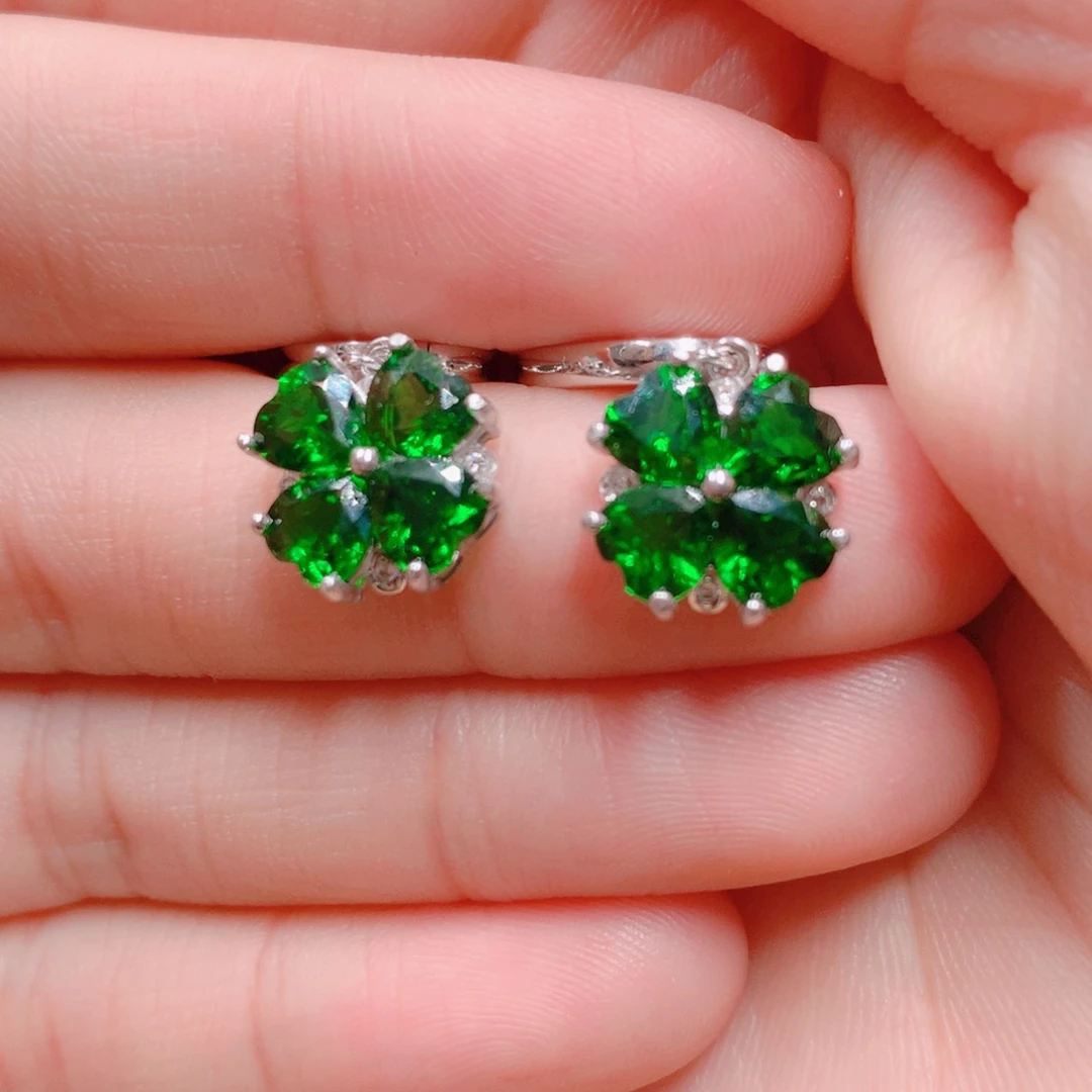 耳钉透辉石银S925镶嵌