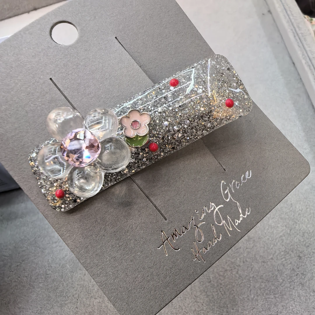 B685冰透花花闪闪边夹