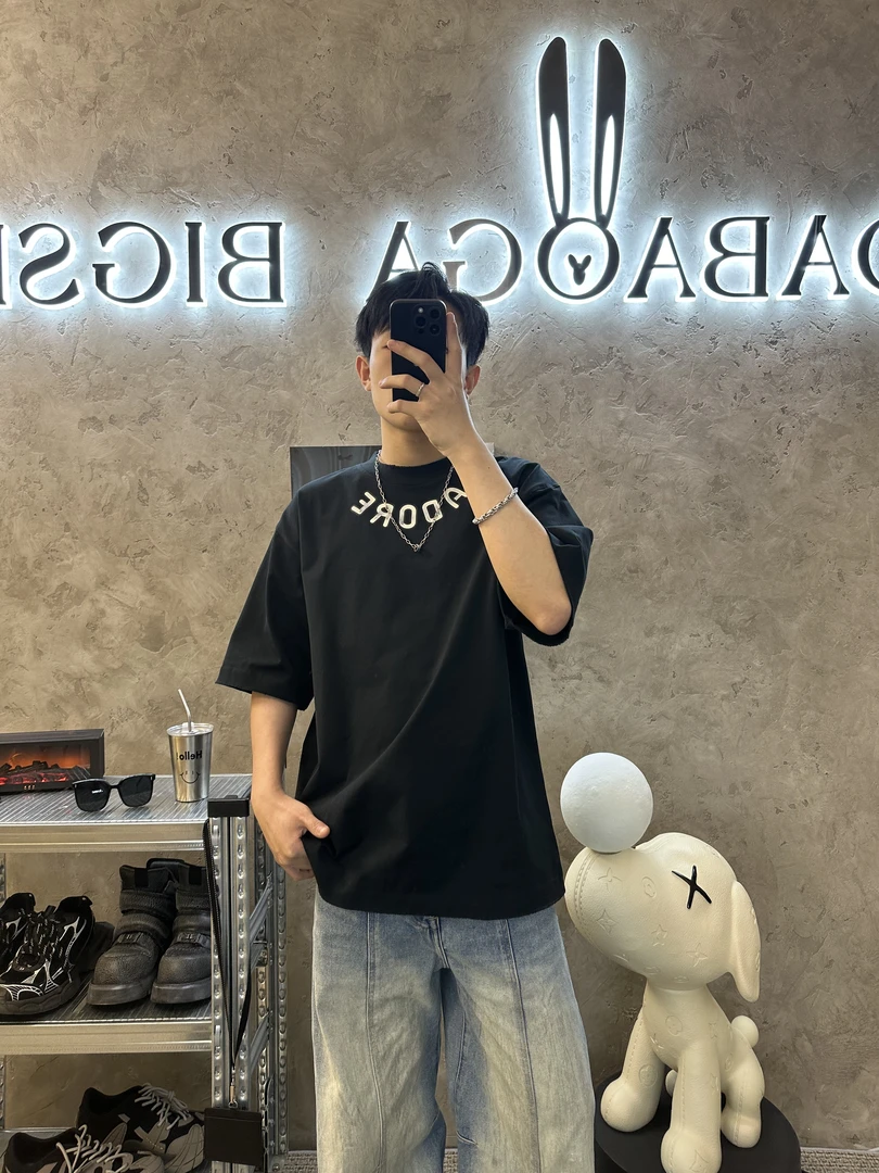 2025新款男水洗做旧t恤短袖宽松大码上衣男夏季印花衣服潮流男装