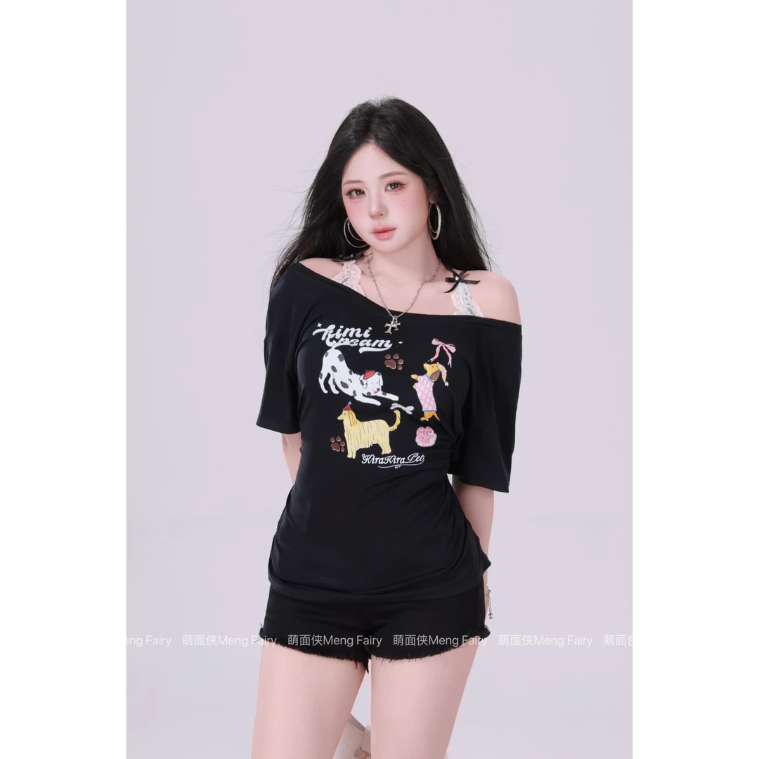 11.3清清萌面侠【可爱小狗T】90莱赛尔挂脖设计感上衣5512M