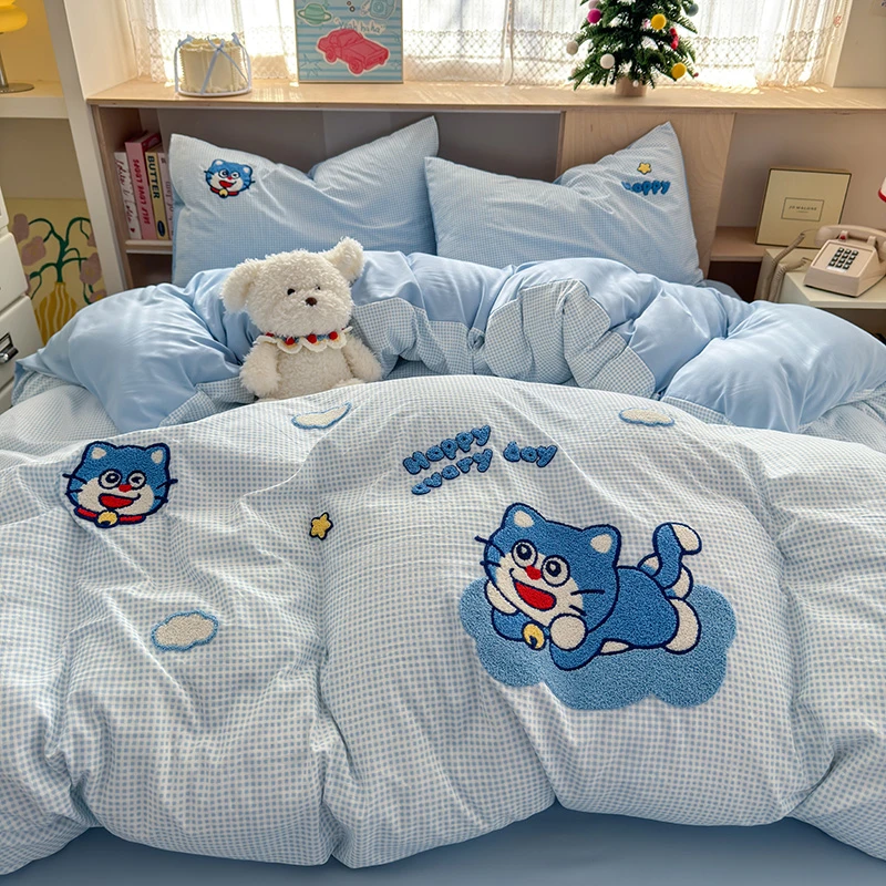 2025新款水洗棉四件套毛巾绣被套被罩床单学生宿舍床上三件套